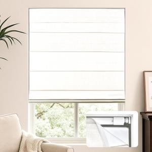 LazBlinds No Tools No Drill Cordless Roman Shades for Windows, Blackout Thermal Insulated UV Blocking Window Blinds, Lightweight Fabric Blinds for Indoor Windows, 34" W x 60" H, Blackout - White