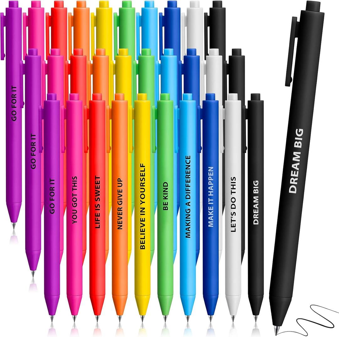 Epakh 30 Pieces Ballpoint Pens, Fun Motivational Quotes, Colorful, Smooth Writing, Novelty Gift