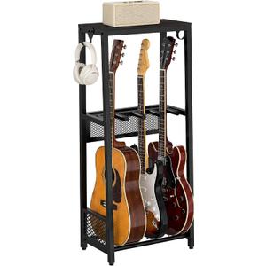 EmberGlow Multi-Guitar Stand with Top Display Shelf - Heavy Duty 24.5 lbs Metal Guitar Rack with Adjustable Spacing & Soft 6mm EVA Padding, Premium Instrument Holder for Acoustic, Electric, Bass, Ukulele, Model S (Brown)