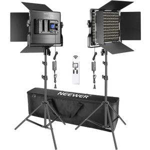 Neewer 2 Packs Advanced 2.4G 660 LED Video Light Dimmable Bi-Color Photography Lighting Kit with Bag