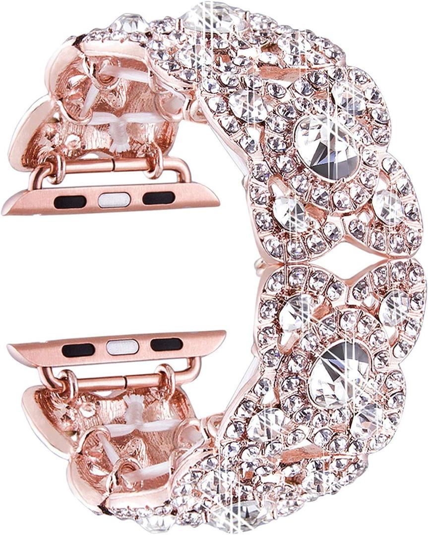 VIQIV Bling Bands for Compatible with Apple Watch 38/40/42/44/41/45/46/49mm Ultra Iwatch Series 11 10 9 8 7 6 5 4 3 SE SE2, Diamond Rhinestone Stainless Steel Metal Bracelet Wristband Strap for Women