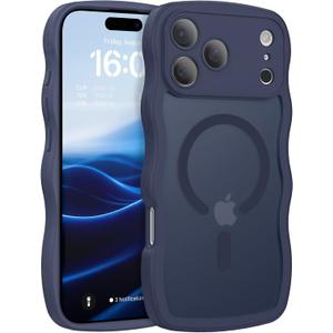 BENTOBEN Magnetic for iPhone 17 Pro Max Case, Cute Wavy [Full Camera Protection][Compatible with MagSafe] Matte Anti-Slip Bumper Women Men Boys Protective Cover for 17 ProMax 6.9", Deep Blue