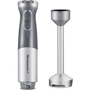 Elite Gourmet EHB1324 Cordless, Rechargeable Hand Blender, Variable 5-Speed Blending, One-Touch Power Button & Safety Lock, Stainless Steel Blades, Portable, Sauces, Soup, Smoothies, Baby Food, Gray (Granite)
