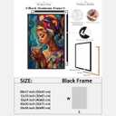 Mpgloquial African Black Woman Wall Art Beauty Lady Dringing Coffee Canvas Painting Posters Trendy Black Girl Prints Poster Inspired Wall Decor Aesthetics for Dorm 16x24inch Black Framed