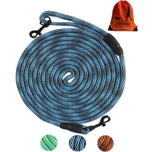 Long Dog Leash Tie-Out Check Cord, 16FT/30FT/50FT/100FT Recall Dog Training Rope Leash, Heavy Duty Dog Lead for Large Medium Small Dogs Playing, Camping, or Backyard (15FT, Blue)