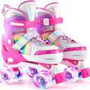 SULIFEEL Rainbow Unicorn 4 Size Adjustable Light up Roller Skates for Girls Boys for Kids (Medium - Big Kid)