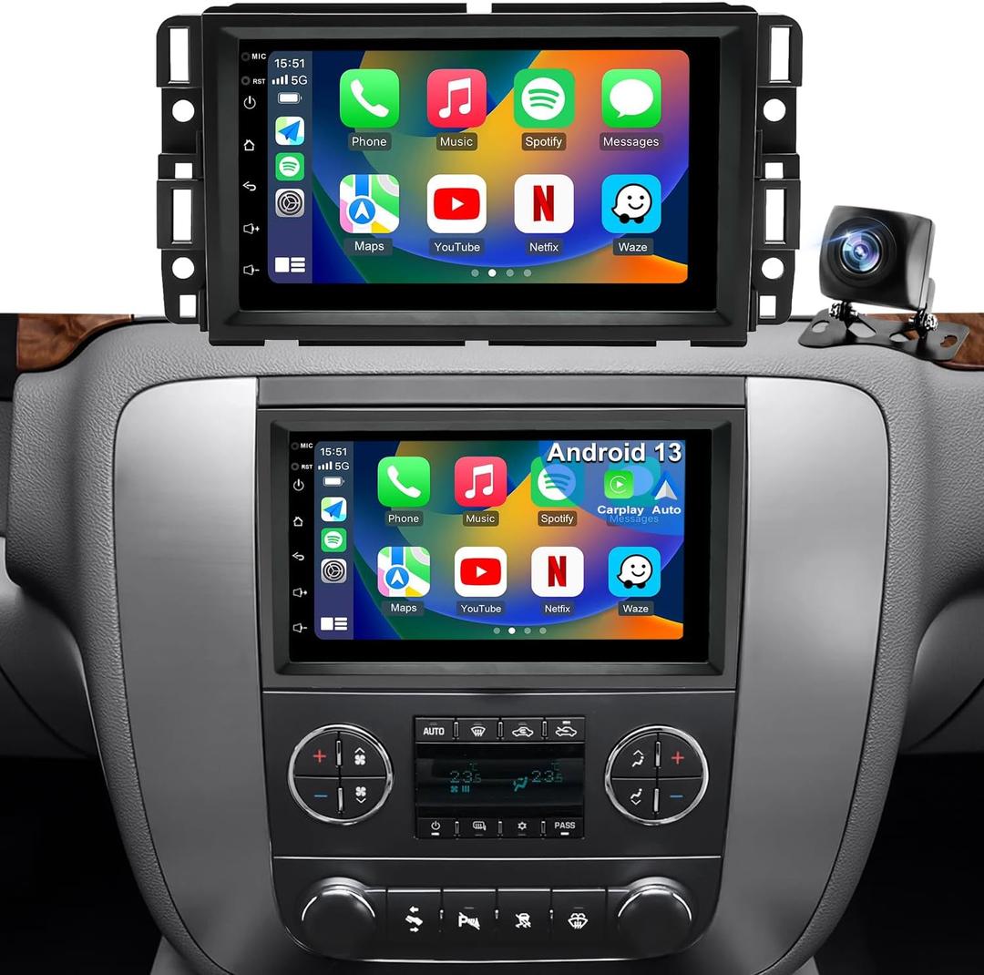 5GWiFi Upgrade Car Radio for GMC Sierra 1500 2007-2013, Chevy Silverado 1500 2007-2013, Yukon Tahoe 2007-2014, Acadia Equinox Enclave HD 7inch Touch Screen Stereo, Carplay Android Auto GPS FM Camera