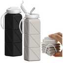 Collapsible Water Bottles with Straw 20.6oz, Silicone Foldable Portable Water Bottle, BPA-Free, Leakproof Reusable for Travel Camping Hiking Cycling Yoga Sports, 2 Pack (Black+Starlight)