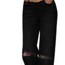 Straight Leg Jeans for Women Trendy High Waisted Cropped Boyfriend Mom Stretchy Frayed Hem Loose Wide Leg Baggy Pants (Black)