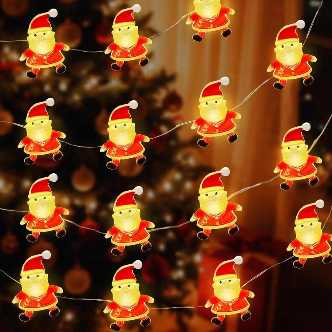 Aogist Christmas Santa Claus String Lights, 16ft 50 LED Battery Powered Reindeer Santa Claus Christmas Tree Decoration Lights for Indoor Outdoot Party Festival Christmas Decorative (2 Pack)