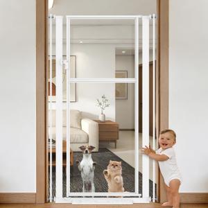 56" High Extra Tall Cat Gate, 29.5-34.26" Wide Clear Acrylic Baby Gate for Doorways Stairs, No Drilling Pet Safety Gate Indoor, Metal Frame Transparent Door for Cats- White