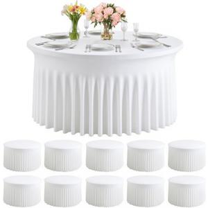 10 Pack White Round Spandex Tablecloths for 60 inch Table, 120 Inch Spandex Fitted Tablecloths, Wrinkle Free Washable Polyester Tablecloth for Wedding, Party, Birthday, Home Decoration