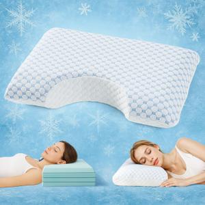 USlixury Side Sleeper Pillow - Adjustable 4 Layer Side Sleeper Pillows for Adults with Superior Support, Curved Neck Support Pillow for Side/Back Sleeper, A Cool Cover CertiPUR-US Memory Foam Pillows (White)
