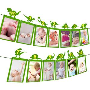 LaVenty Dinosaur Monthly Photo Banner Dinosaur 12 Month Banner First Birthday Party Decoration