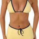 MakeMeChic Women's Polka Dots Triangle Bikini Sets Swim Shorts Y2K Leopard Striped Bathing Suit Swimsuit (Yellow, M)