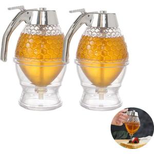 Honey Dispenser,Syrup Dispenser, Acrylic Syrup Dispenser, Beautiful Honeycomb Honey Jar, Honey Jar With Stand 2 Pack