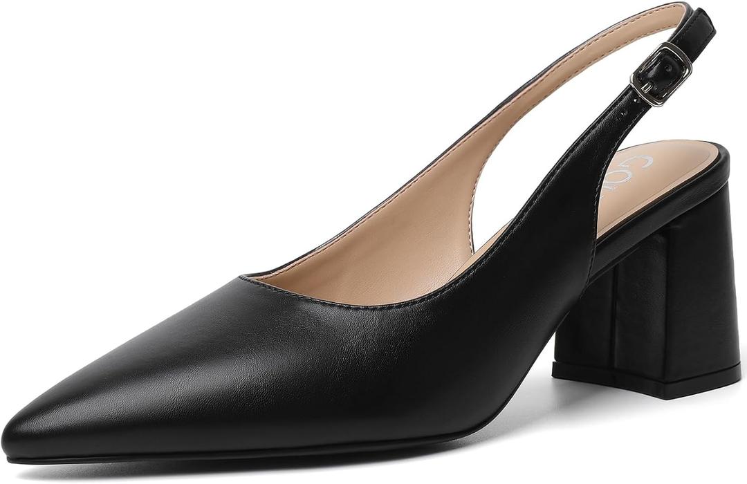 Mostrin Block Slingback Heels for Women Pointed Closed Toe Chunky Heels Office Work Shoes Women's Pumps for Business Casual (7, Black)