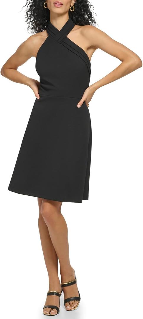 DKNY Womens Night Out Twist Neck Sleeveless Dress (18, Black)