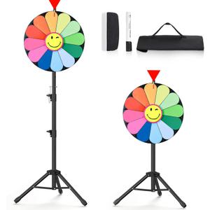 18 Inch Tripod Prize Wheel, 12 Slot Spinning Wheel Fortune Game, Holiday Activities, Party, Classroom or Home Education, Sunflower Pattern