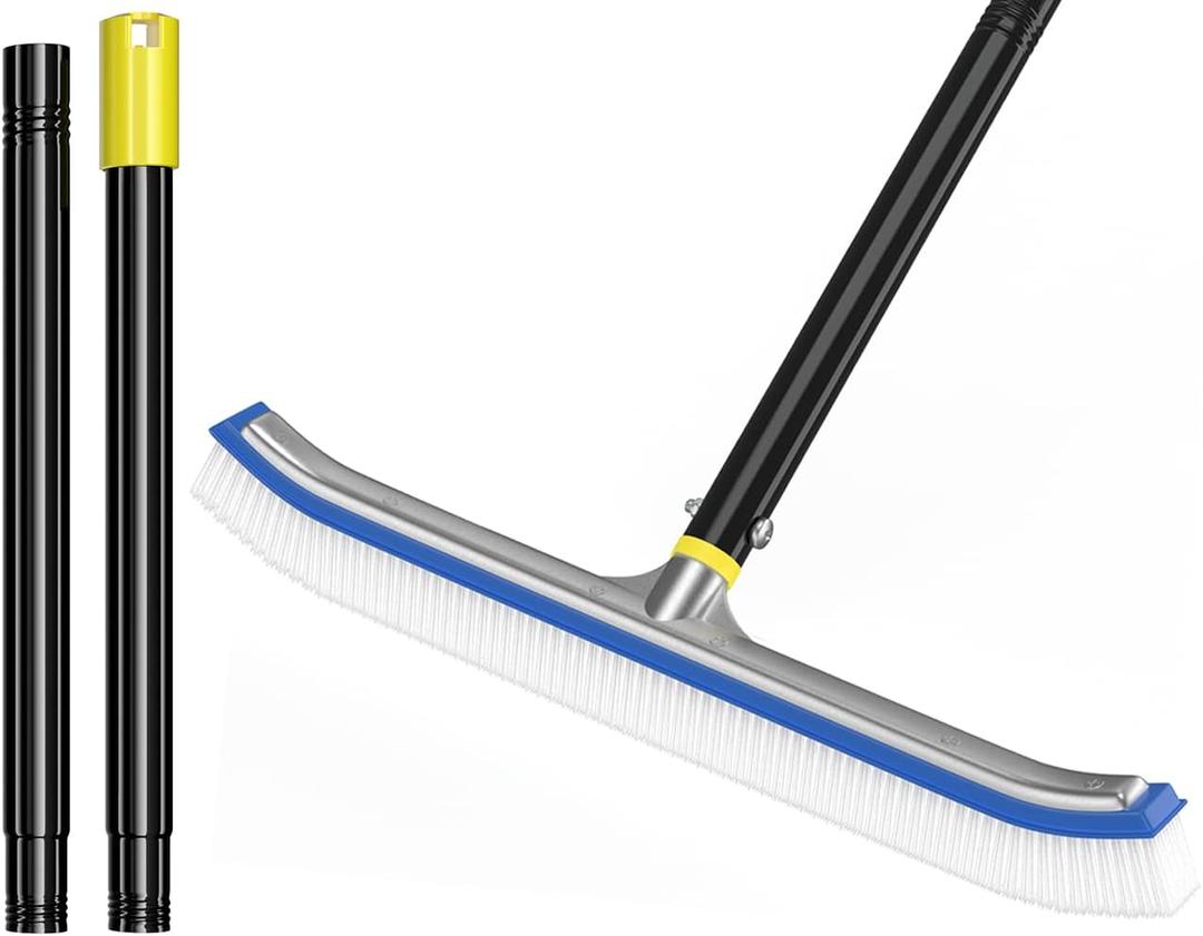 Pool Brush with Pole 8ft, Pool Brush Head for Above Ground, Inground Pools, 18" Cleaning Scrubber Tools for Swimming Pool, Pool Cleaning Kit and Pole, Metal Long Handle, Nylon Bristles
