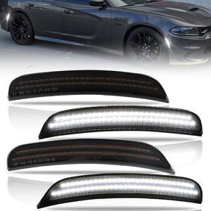 Front & Rear Fender [Ultra-Bright] 2-Row Full LED Side Marker Lights for Dodge Charger RT SXT R/T GT 2015-2023, Smoked Lens Side Bumper Marker Lamps, White LED Side Signal Lights, 4 PCS