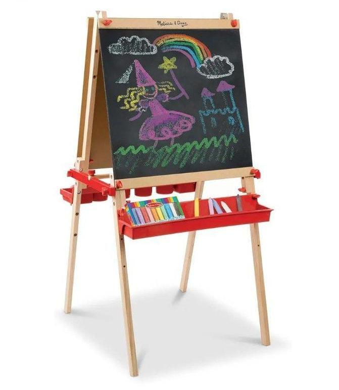 Melissa & Doug Deluxe Magnetic Standing Art Easel with Chalkboard, Dry-Erase Board, and 39 Letter and Number Magnets - FSC Certified