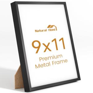 Natural Homi 9x11 Aluminum Metal Picture Frame,Tempered Glass Black Photo Frame 9x11 for Family Photo,Posters,Art,Document to Wall Mount Horizontally or Vertically
