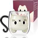 PARACITY Cute Cat Mug, Double Wall Glass Cute Cup with Handle 8.5 OZ, Cat Lover Gifts for Women, Christmas & Easter Gifts