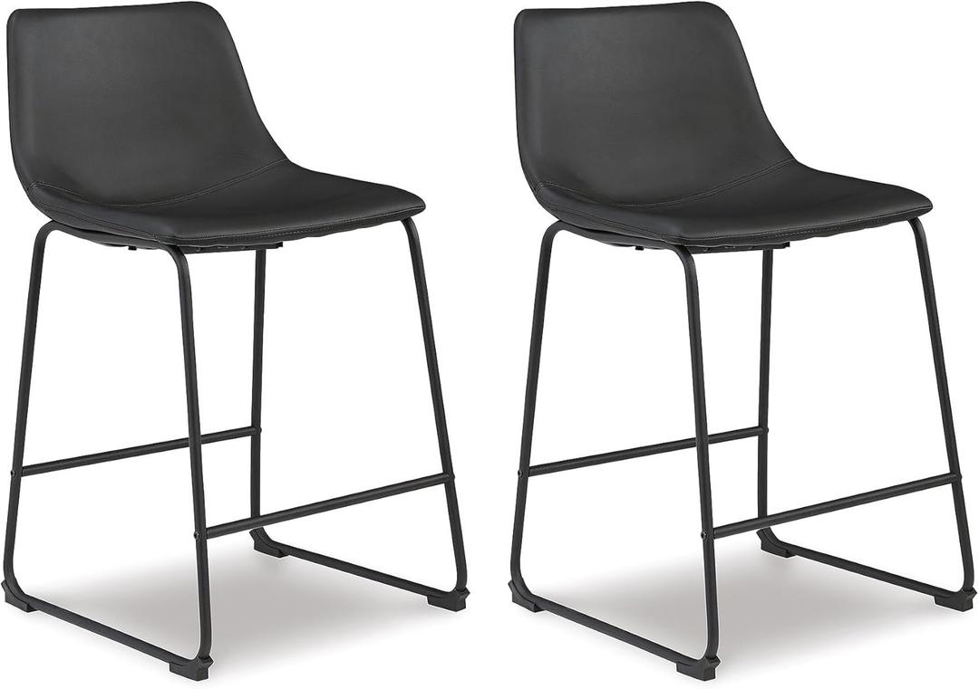 Signature Design by Ashley Centiar 24" Counter Height Modern Bucket Barstool, 2 Count, Black
