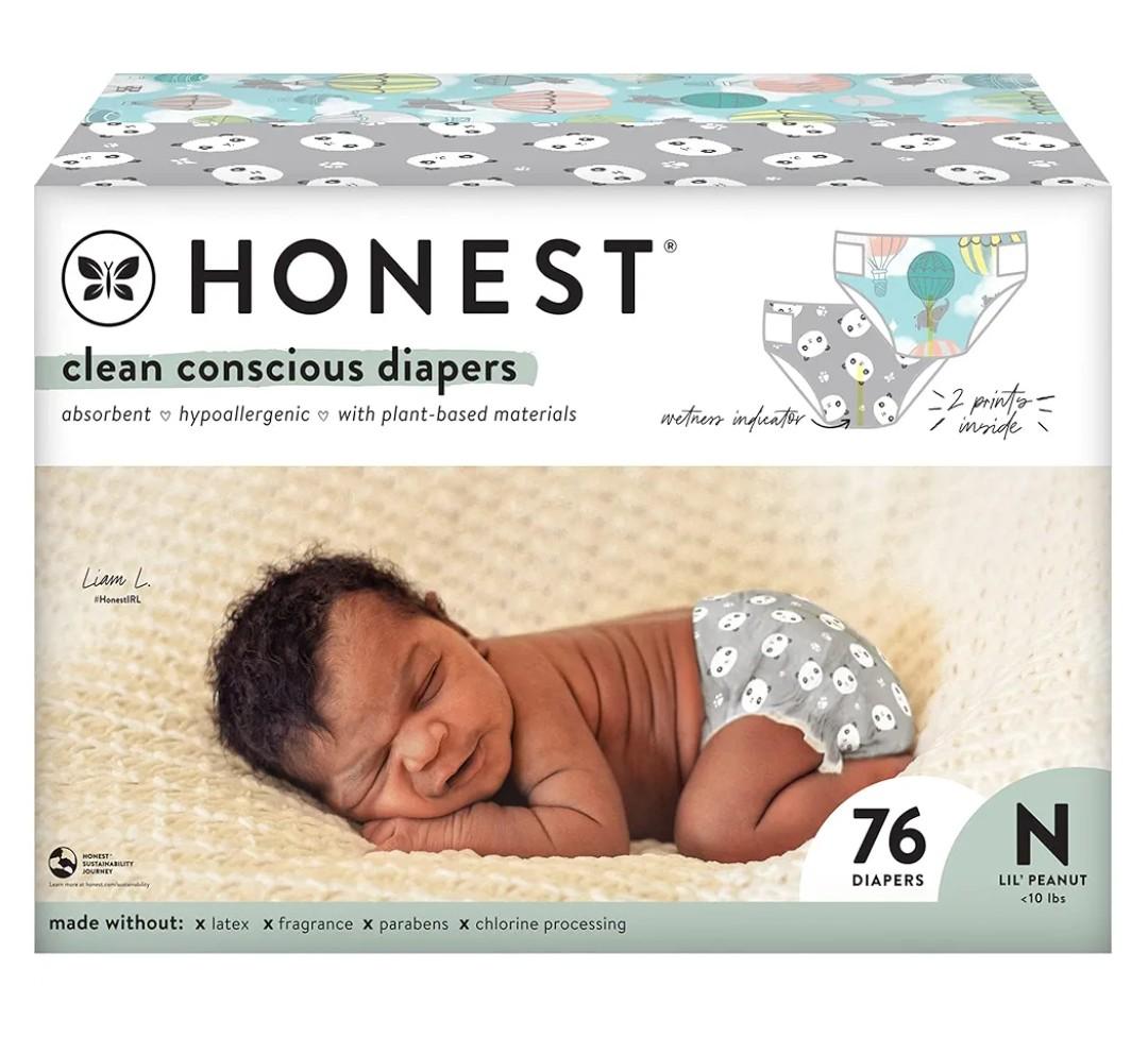 The Honest Company Clean Conscious Diapers | Plant-Based, Sustainable | Above It All + Pandas | Club Box, Size Newborn, 72 Count