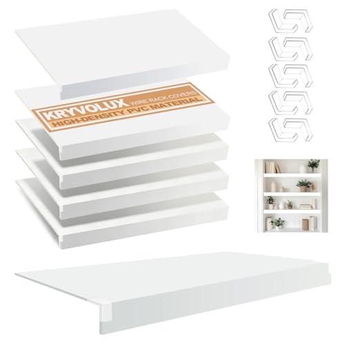5 PCS Wire Shelf Covers PVC 22x16x3 inch for Pantry (Light Luxury White)