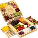 Large Charcuterie Board Set with Knife Set, 12.6" 11.2" Square Fruit Tray, Bamboo Cheese Platter (Double-Drawer), Great for Group Gatherings, House Warming Gifts New Home, Mother theme
