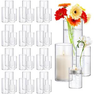 48 Pack Thick Glass Cylinder Vases 4,6,9,12 Inch Tall Clear Flower Vase Hurricane Floating Candle Holder for Table Centerpiece Wedding Home Decor