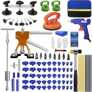 97pcs Dent Puller Kit, Paintless Dent Removal Kit for Dent Removal, Car Dent Puller with Golden Lifter, Bridge Puller, Slide Hammer T-Bar, Dent Remover Tool for Car Refrigerator Door Ding Repair