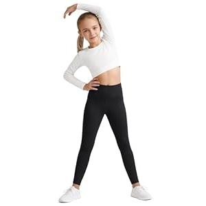 G4Free BareFeel Yoga Leggings for Girls Elastic Wide Waistband Lounge Pants with Pockets Dance Running 6-12 Years (Black,XL)