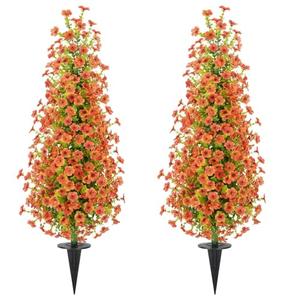 2 Pcs 3.6FT Topiary Trees Artificial Outdoor, Fall Tree Faux Flowers UV Resistant Shrubs for Indoor Planters Outdoor Porch Halloween Decoration Orange