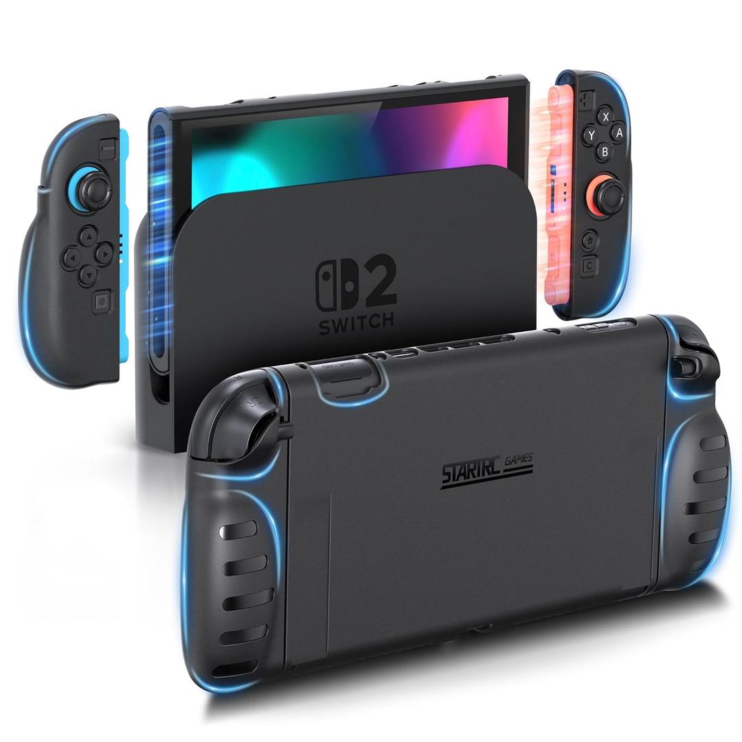STARTRC GAMES Hard Protecitve Case for Nintendo Switch 2, TPU Split and Ergonomic Grip Cover for JoyCon, Dockable Anti-Scratch Hard Back Shell, Matte Black