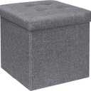 B FSOBEIIALEO Storage Ottoman Cube Foldable Footrest, Chest & Seat for Living Room, Nursery, Bedroom 12.6 Inch Cube (Linen Grey)