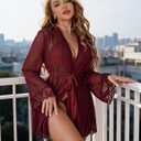Avidlove Women Sexy Lingerie Set 2 Piece Lace Teddy with Mesh Kimono Robe Bodysuit Nightgown (M)