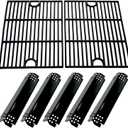 DG265 Replacement Cast Iron Grill Grates & Porcelain Steel Heat Plate Flame Tamer for Home Depot Nexgrill 4 Burner 720-0830H, 5 Burner 720-0888N, 720-0888 Gas Grill Models, 17" x 13 1/4"