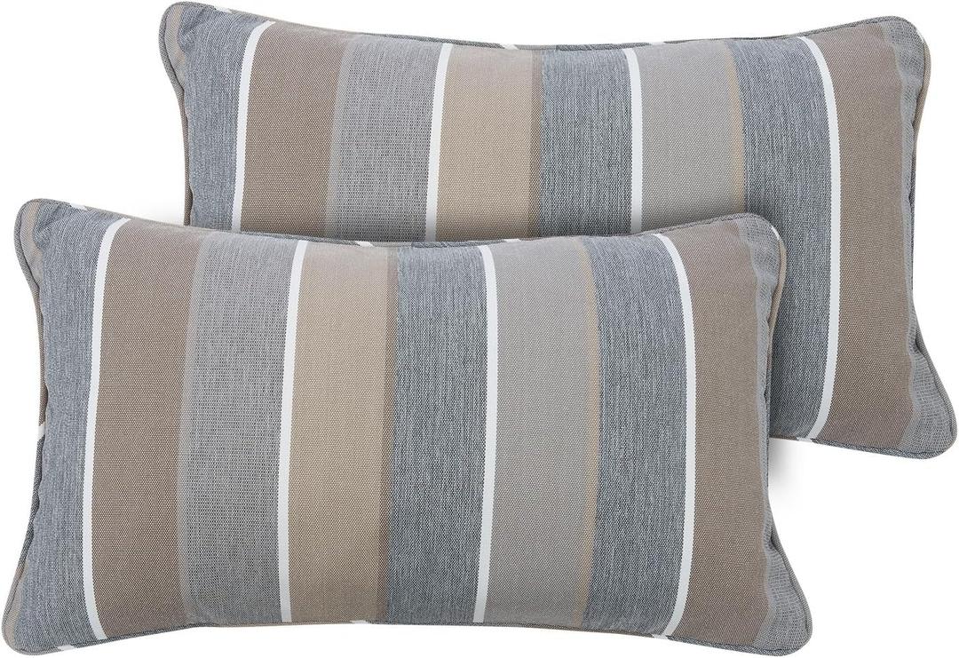 FUNHOME Outdoor Lumbar Pillow Covers 12X20 Inch, No Insert-Grey Stripe | Patio Lumbar Cases Pack of 2, Water-Repellent, Throw Pillowcase for Couch Garden Furniture