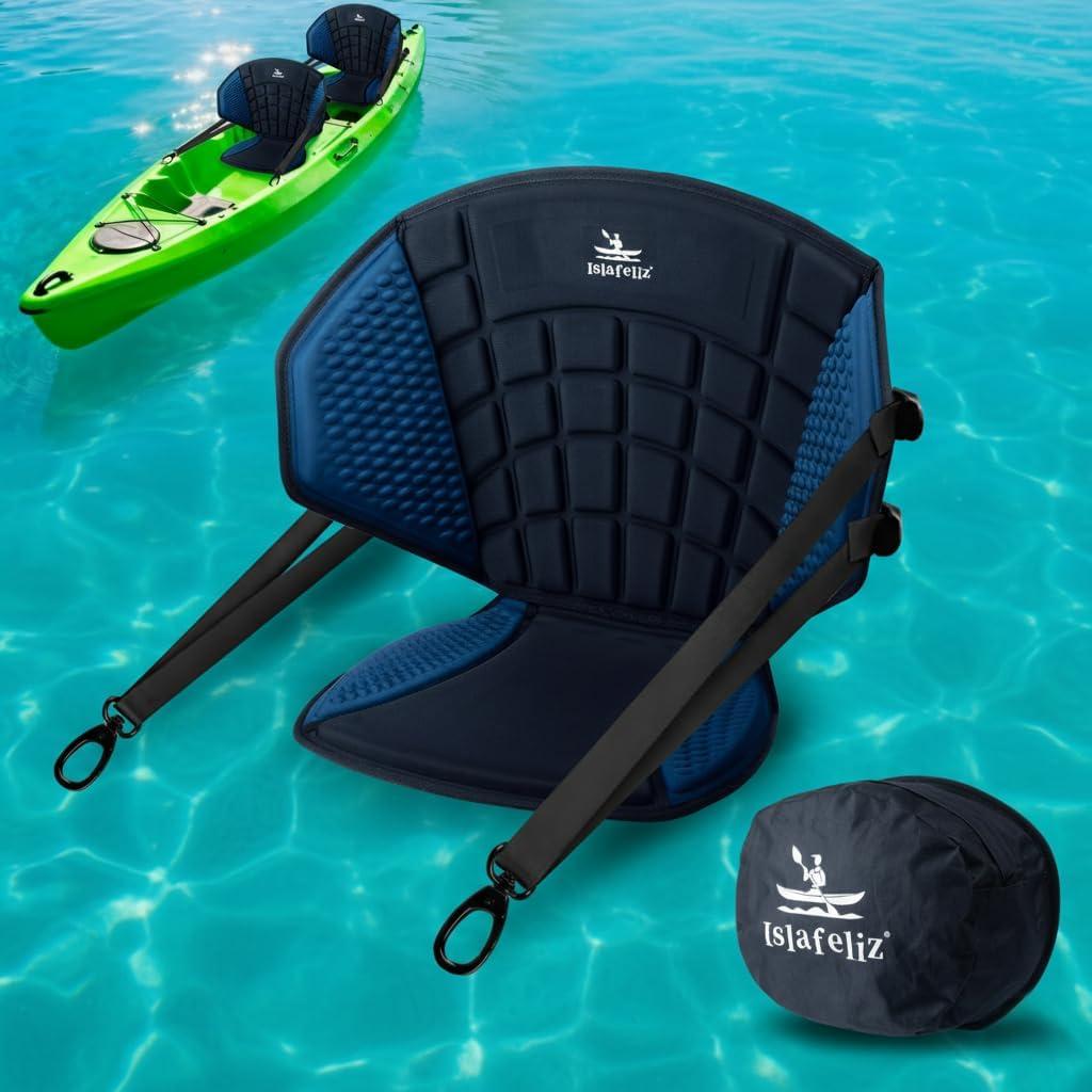 Islafeliz 1-Pack Upgraded Kayak Seat with Back Support & Enhanced Side Support, Universal Folding Paddle Board Seat for Inflatable Kayak, Canoe, SUP, Fishing Boat