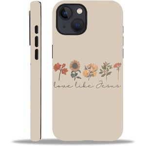 Compatible with iPhone 13 14 Matte Case, Love Like Jesus Religious Faith Flower Pattern for Girl Full Body Design Soft Silicone Drop Shock Scratch Protection