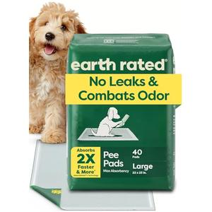 Earth Rated Max Absorbency Puppy Pee Pads for Dogs Absorbs 2X Faster & 2X More, Leak-Proof, Odor Control Potty Training, Unscented, Large, 22” x 23”, 40 Count