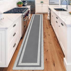 Kitchen Rugs Cushioned Anti Fatigue Kitchen Mats for Floor Ergonomic Comfort Standing Mat for Kitchen Non Slip Waterproof Memory Foam Kitchen Rug for Floor, Office, Laundry 17.3"x94.5" Grey
