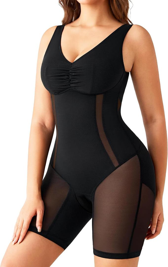 Nebility Women's Shapewear Bodysuit V Neck Full Body Shapewear Faja Body Shaper Tummy Control Body Suit Butt Lifter