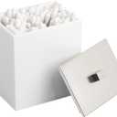 mDesign Plastic Rectangle Apothecary Canister - Organizer for Bathroom Vanity Countertop Shelf Decor - Holds Cotton Swabs, Soap, Makeup, Bath Salts - Lumiere Collection - 2 Pack - White/Brushed Chrome