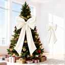 Ivory Bow Decor 2 Pack, Large & Small Coquette Room Backdrop Wall Decor for Bachelorette Baby Shower Bridal Shower Bow Birthday Decorations (Ivory 24 x 36 & 10 x 16 Inch)