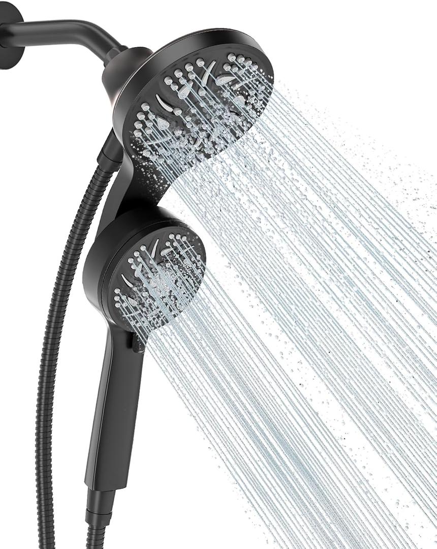 Cobbe High Pressure 3-Way Shower Head Combo, Hand Held Shower & Rain Shower Separately or Together, Dual 2 in 1 Showerhead with Stainless Steel Hose - Black