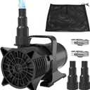 AquaMiracle 1800GPH Submersible Water Pump UL Certified Pond Pump with 20FT Cord, Adapters & Filter Bag, 100W Water Fountain Pump for Pond, Fountain, Waterfall, Fish Tank, Hydroponics